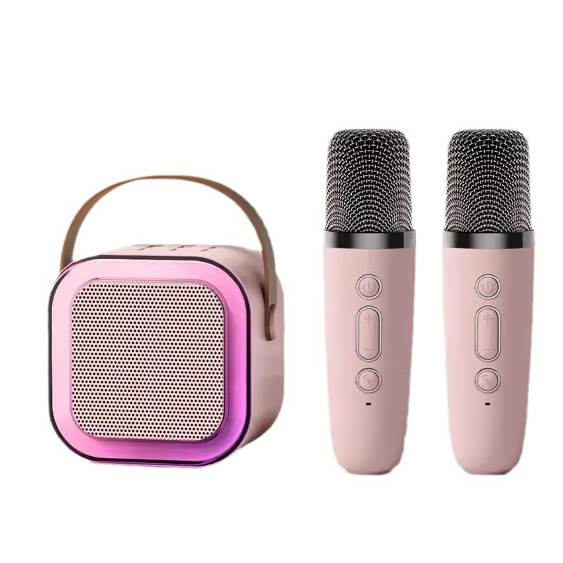 Kids Microphone Karaoke - K12 Tragbarer Karaoke-Lautsprecher mit Mikrofonen, RGB-LED-Leuchten,