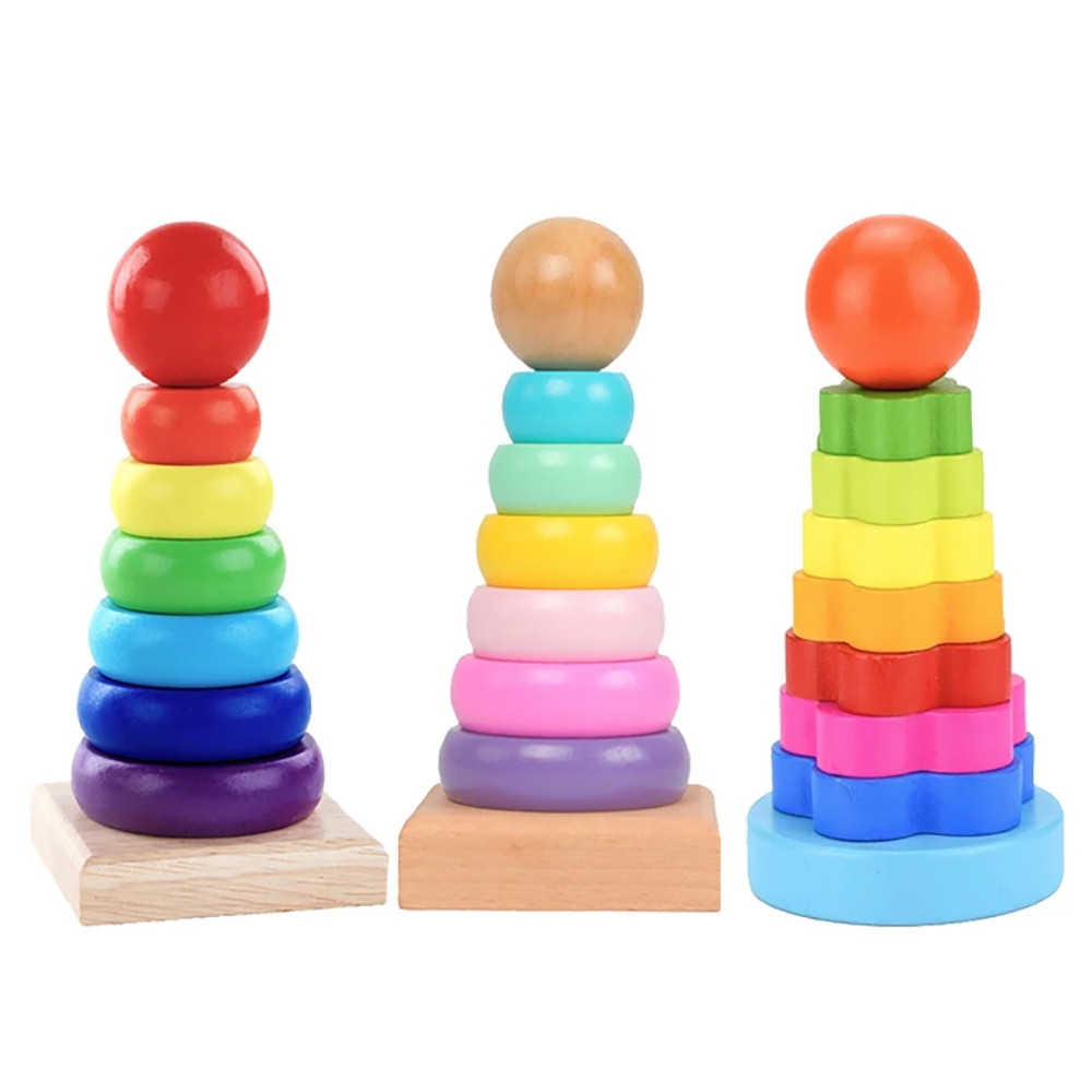 Wooden Blocks Stacking - Regenbogen-Stapelspiel aus Holz, Lernspielzeug für Kinder,