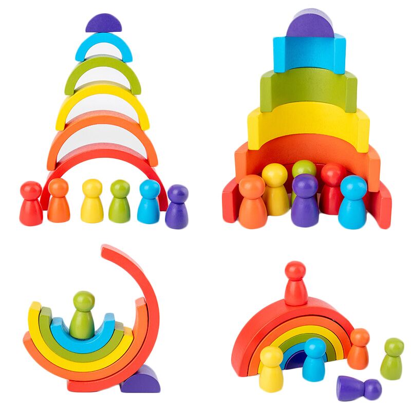 Wooden Blocks Stacking - DIY Kinder Holz-Regenbogen-Spielzeug Kreative Holz-Regenbogen-Stapelblöcke Babyspielzeug