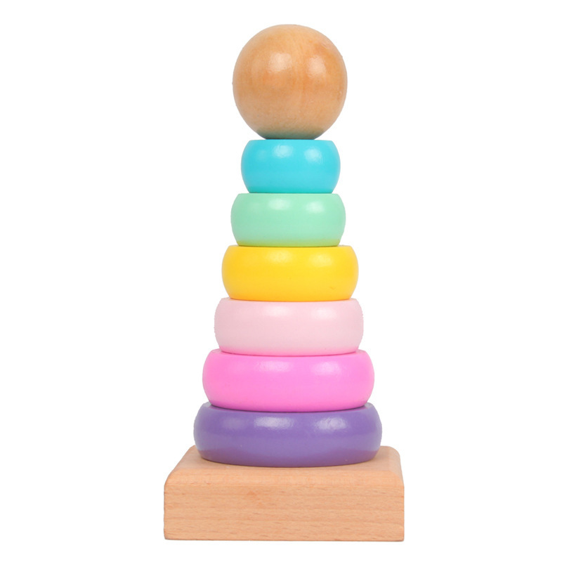 Wooden Blocks Stacking - Kinder Regenbogen Turm Ferrule Holz Spielzeug