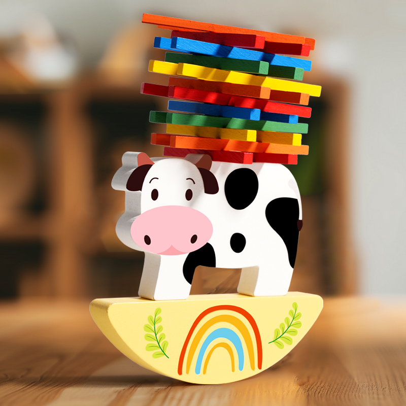 Wooden Blocks Stacking - Holz Tier Stapeln Block Spiel Kuh