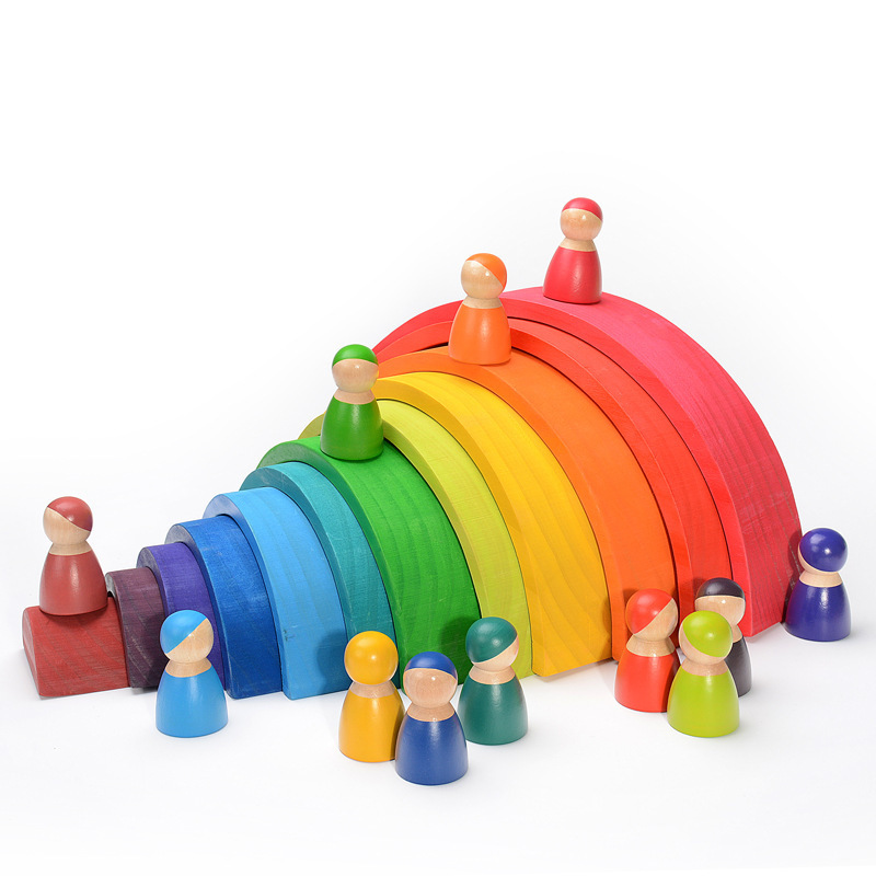 Holz-Regenbogen-Bausteine, bun – Wooden Blocks Stacking Bewertung und Preis