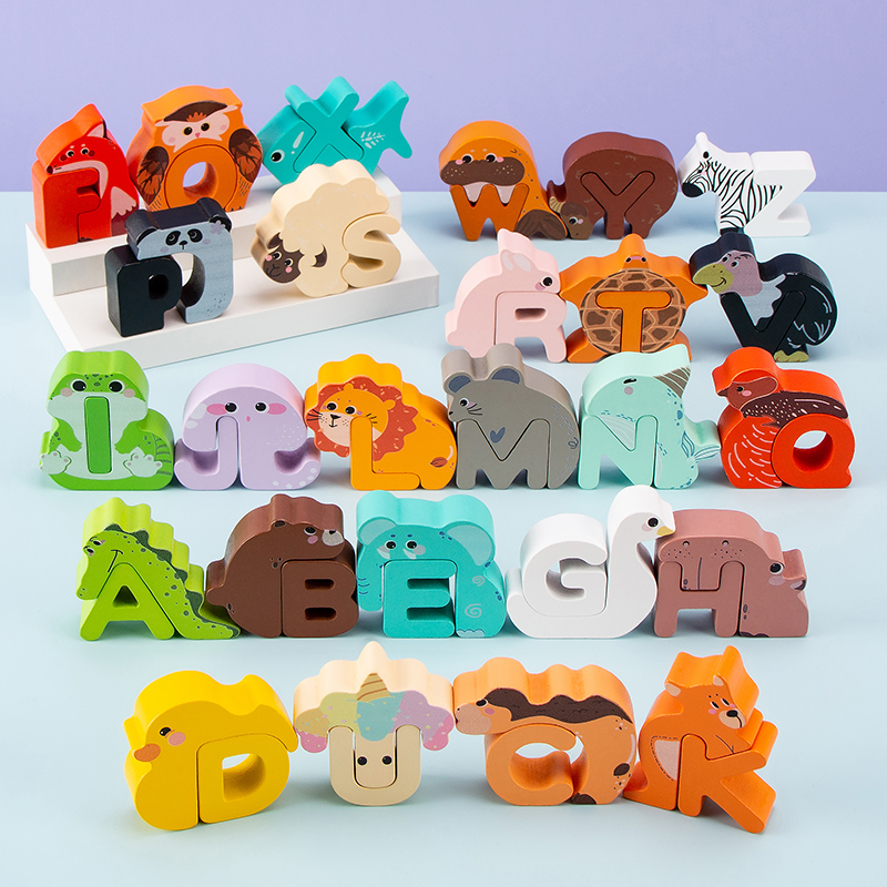 26-teiliges Holz-Tier-Alphabet – Wooden Blocks Stacking Bewertung und Preis