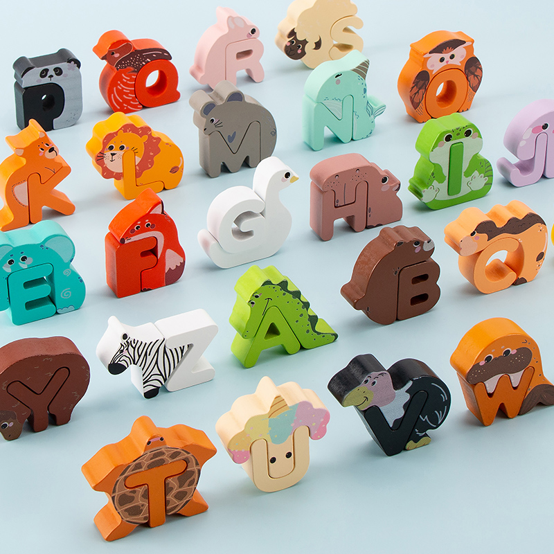 26-teiliges Holz-Tier-Alphabet – Wooden Blocks Stacking Bewertung und Preis